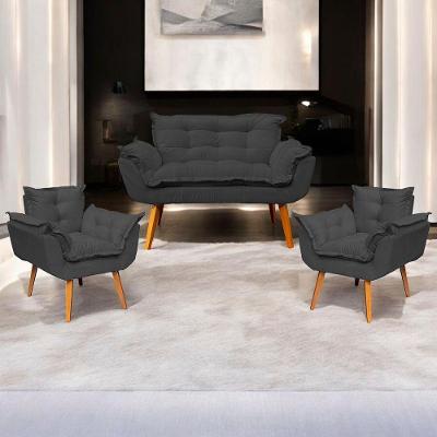 Kit Namoradeira Decorativa + 2 Poltronas Para Sala Recepção Manicure Consultório Alice Suede