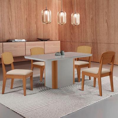Mesa De Jantar Isadora 120cm Tampo Mdf Vidro Com 4 Cadeiras Veludo Creme/off/nat/serig. Off