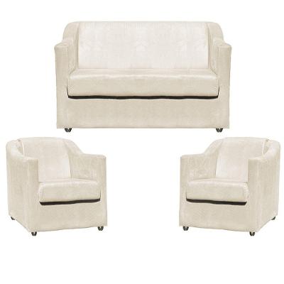 Kit Namoradeira Decorativa + 2 Poltronas Para Sala Manicure Recepção Consultório Mila Suede