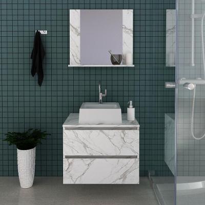 Gabinete De Banheiro Com Cuba E Espelheira 60cm Multimóveis Cr10097 Mármore Branco Mármore Branco
