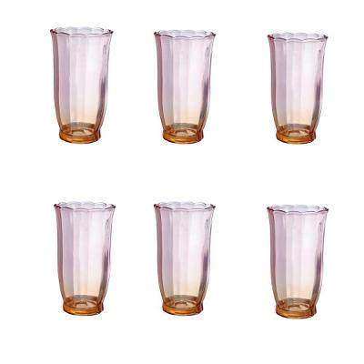 Conjunto 6 Copos Long Drink Peach Dourado C/ Rosa 350 Ml