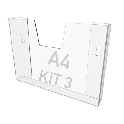 Kit 3 Displays Porta Folha Parede A4 Acrílico Ps Horizontal