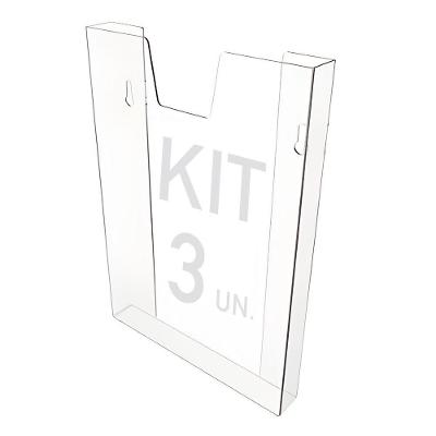 Kit 3 Displays Porta Folha Prontuário Parede A4 Acrílico Ps
