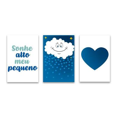 Kit 3 Placas Decorativas Infantil Menino Frase Mdf 20x30 Cm