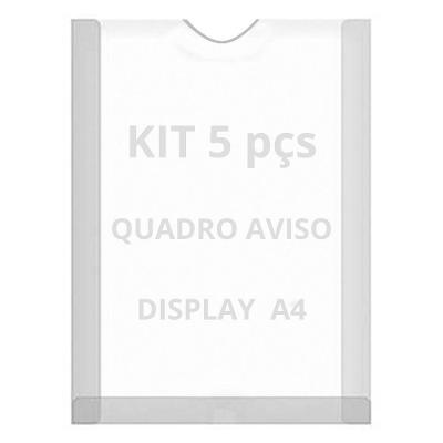 Displays Parede Folha A4 Petg Cristal Quadro Aviso Kit 5 Pçs