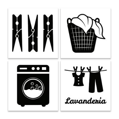 Kit 4 Quadros Decorativos Lavanderia Casa Sala Placas Mdf