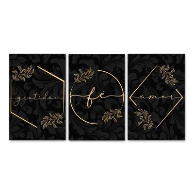 Kit 3 Placas Decorativas Frases Gratidão Floral 20x30 Cm Mdf