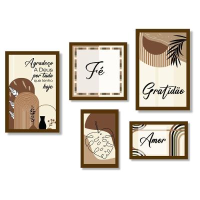 Kit 5 Quadros Decorativos Frases Fé Gratidão Placas Sala