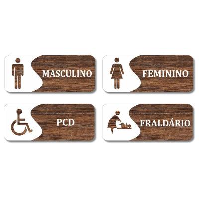 Placas Sinalização Banheiros Pcd Fraldário Kit 4 Peças