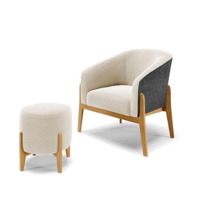 Poltrona E Puff Decorativo Base Madeira Stella Pu Preto/bouclê Bege D03 - D'rossi