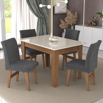 Conjunto Mesa De Jantar 120 Cm Com 4 Cadeiras Tokio Multimóveis Ex1004 Madeirado/Off White/Grafite