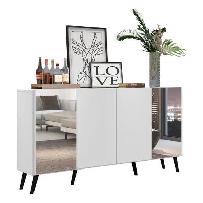 Aparador Buffet 4 Portas Com Espelho Retrô Vegas Multimóveis V3562 Branco/preto Branco/preto