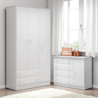 2561 - Comoda Sapateira Doce Sonho 1 Pt/4 Gav Branco/branco (2561.5),2617 - G. Roupa 3pts/2gv Branco/branco (2617.5)