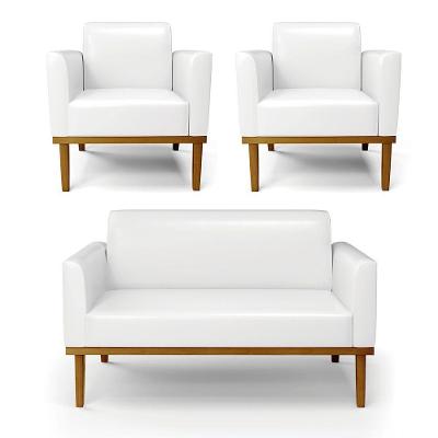 Sofá Namoradeira Com 2 Poltronas Base De Madeira Fixa Castanho Marisa Corano Branco D03 - D?rossi