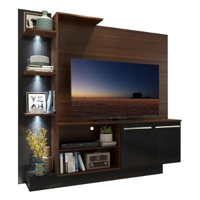 Estante Tv 55" Com 3 Leds E 2 Portas Dallas Multimóveis V3399 Madeirada/Preta Madeirado/Preto