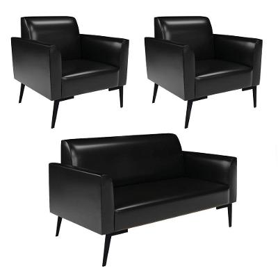 Sofá Namoradeira Com 2 Poltronas Pés Villach Marisa Corano Preto D03 - D?rossi