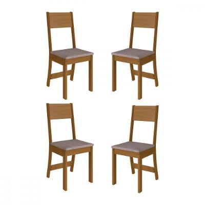 Conjunto 4 Cadeiras Alice Freijo Com Tecido Cinza Indekes Freijo/cinza