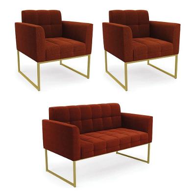 Namoradeira E 2 Poltronas Industrial Dourado Elisa Bouclê D03 - D?rossi Cor Terra