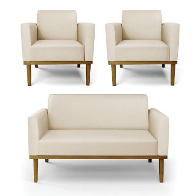 Sofá Namoradeira Com 2 Poltronas Base De Madeira Fixa Castanho Marisa Corino D03 - D?rossi Cor Bege