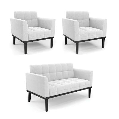 Namoradeira 2 Poltronas Base Madeira Fixa Pto Elisa Bouclê D03 - D?rossi Cor Off White