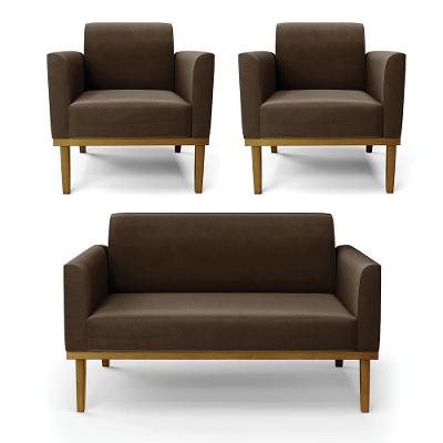 Sofá Namoradeira Com 2 Poltronas Base De Madeira Fixa Castanho Marisa Suede D03 - D?rossi Cor Marrom