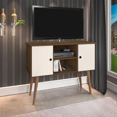 Rack Viena Para Tvs De Até 40 Polegadas Com Pés Em Madeira Maciça - 2 Portas - Imbuia E Off White