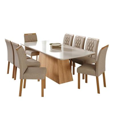Sala De Jantar Helena 2,10 Com 8 Cadeiras Juliana Nature/off White/madeira/nude Cimol