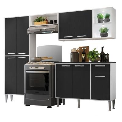 Cozinha Compacta C/ 2 Leds 4 Pçs Xangai Multimóveis V3414 Branca/Preta Branco/Preto