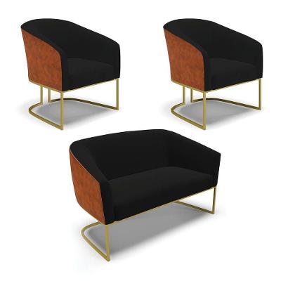 Namoradeira E 2 Poltronas Industrial Dourado Stella Noz/linho D03 - D'rossi Cor Preto