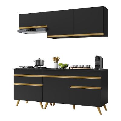 Armário De Cozinha Compacta 190cm Veneza Multimóveis V3705 Preto/dourado Preto/dourado