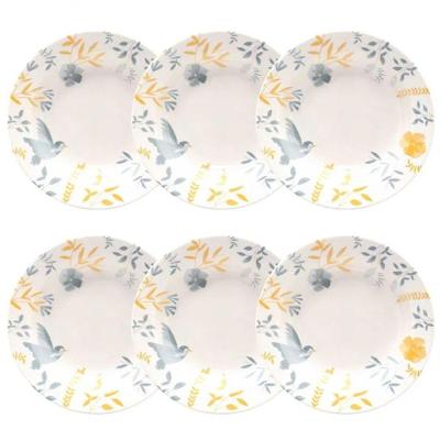 Kit 06 Pratos Fundos De Sopa 21cm Branco Color Birds