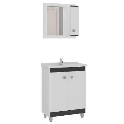 Gabinete Banheiro Com Cuba E Espelheira 60Cm Multimóveis Vcr10058 Branco/Preto Branco/Preto