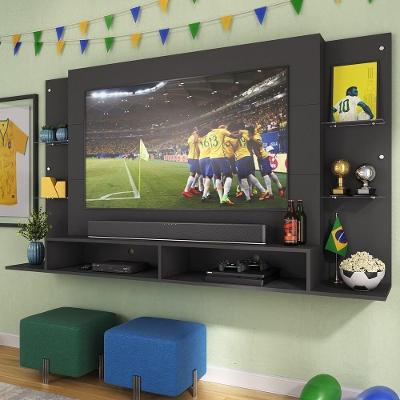 Painel Tv 60" Com Prateleiras De Vidro Brasil Multimóveis Br2739 Preto