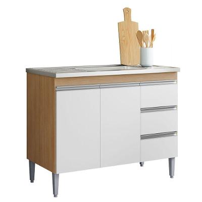 Balcão De Pia 100 Cm Sem Tampo 2 Portas 3 Gavetas Adriana Amêndoa/branco