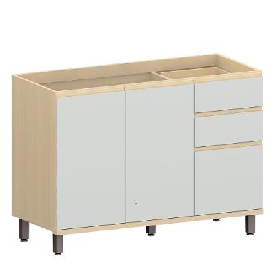 Balcão De Pia Para Cozinha 120 Cm 3 Portas 2 Gavetas Aurora Cinza Cristal