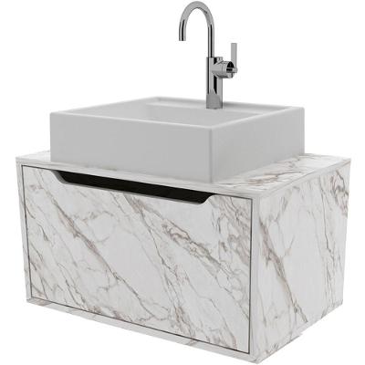 Gabinete De Banheiro 60 Cm Com Cuba E 1 Porta Basculante Mármore Branco