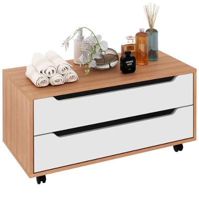 Balcão Para Gabinete De Banheiro 2 Gavetas E Rodízios Amêndoa/branco