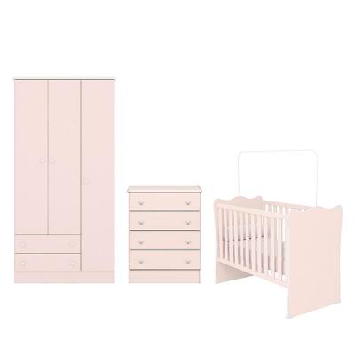 Dormitório Infantil Doce Sonho 3 Portas, Cômoda 4 Gavetas E Berço Rosa Acetinado - Qmovi Rosa Acetinado