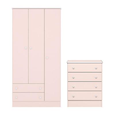 Jogo De Quarto Infantil Doce Sonho Guarda Roupa 3 Portas E Cômoda 4 Gavetas Rosa Acetinado - Qmovi Rosa Acetinado