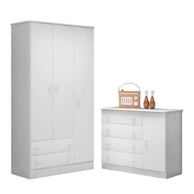 Jogo De Quarto Infantil Doce Sonho Guarda Roupa 3 Portas E Cômoda 1 Porta Branco - Qmovi Branco