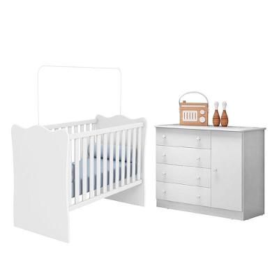 Jogo De Quarto Infantil Doce Sonho Com Cômoda 1 Porta E Berço Branco - Qmovi Branco