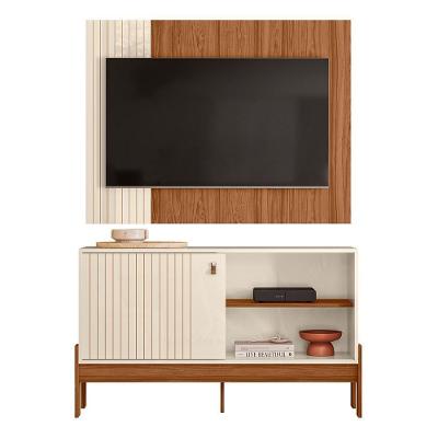 Rack Bancada Com Painel Wood 120cm Pérola Metalizado/cinamomo Mel Para Tv Até 42” - Mobler Pérola Metalizado/cinamomo Mel