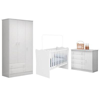 Dormitório Infantil Doce Sonho 3 Portas, Cômoda 1 Porta E Berço Branco - Qmovi Branco