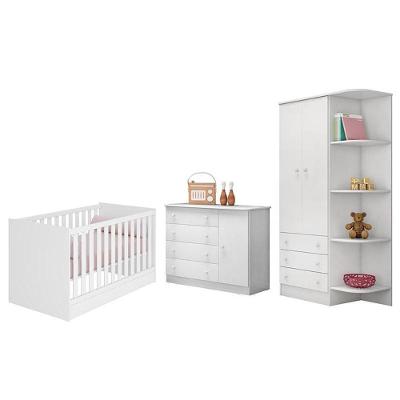 Dormitório Infantil Doce Sonho 2 Portas, Cômoda 1 Porta E Berço Mini Cama Branco - Qmovi Branco