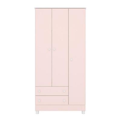 Guarda Roupa Infantil 3 Portas E 2 Gavetas Doce Sonho Rosa Acetinado Com Pés - Qmovi Rosa Acetinado