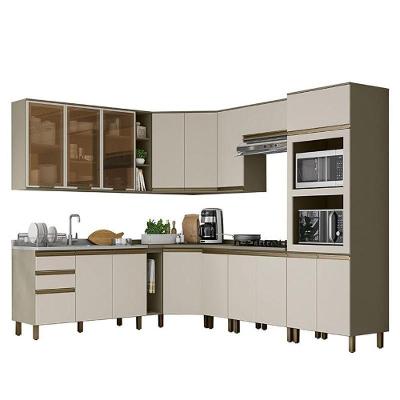 Cozinha Completa De Canto 11 Peças Connect Duna/cristal Torre Quente E Aéreo Vidro - Móveis Henn Duna/cristal