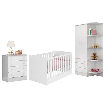 Dormitório Infantil Doce Sonho 2 Portas, Cômoda 4 Gavetas E Berço Mini Cama Branco - Qmovi Branco