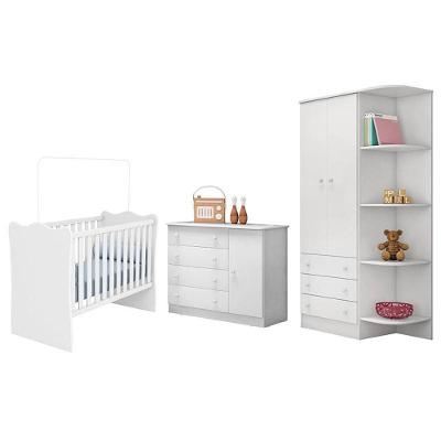 Dormitório Infantil Doce Sonho 2 Portas, Cômoda 1 Porta E Berço Branco - Qmovi Branco