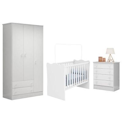 Dormitório Infantil Doce Sonho 3 Portas, Cômoda 4 Gavetas E Berço Branco - Qmovi Branco