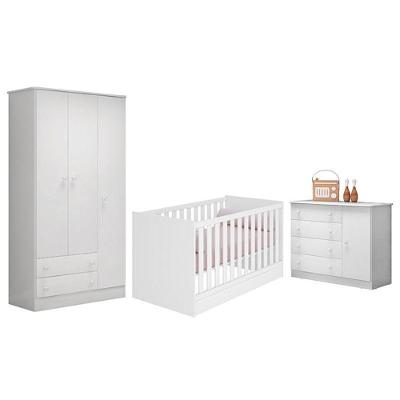 Dormitório Infantil Doce Sonho 3 Portas, Cômoda 1 Porta E Berço Mini Cama Branco - Qmovi Branco